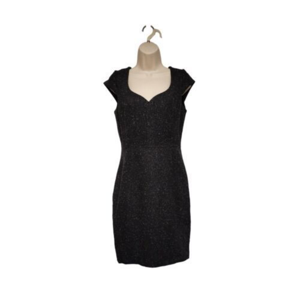 H&M SWEETHEART NECKLINE CAP-SLEEVE SHEATH DRESS SIZE 8 MULTICOLOR BLACK
